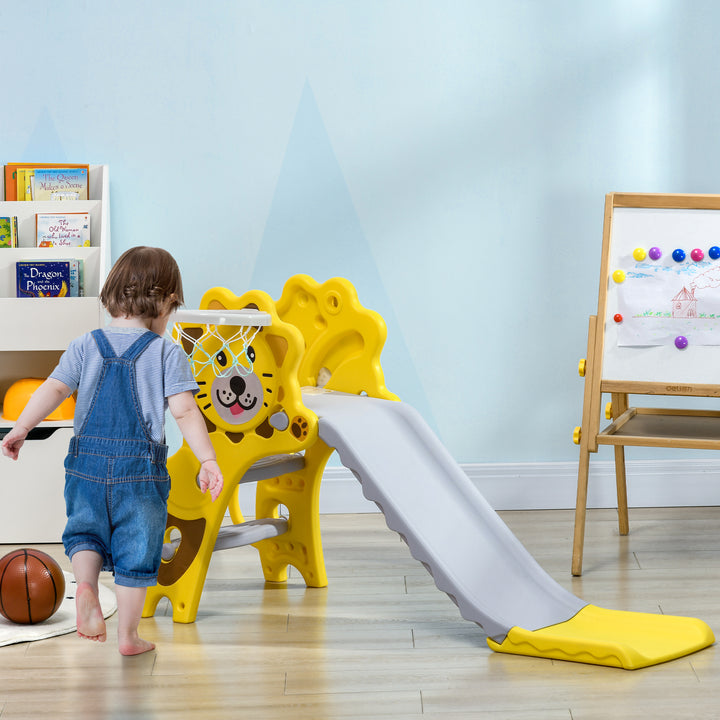 Qaba 3 in 1 Slide for Toddlers, Kids Slide Playset with Basketball Hoop, Climber, for 18-36 Months, Yellow