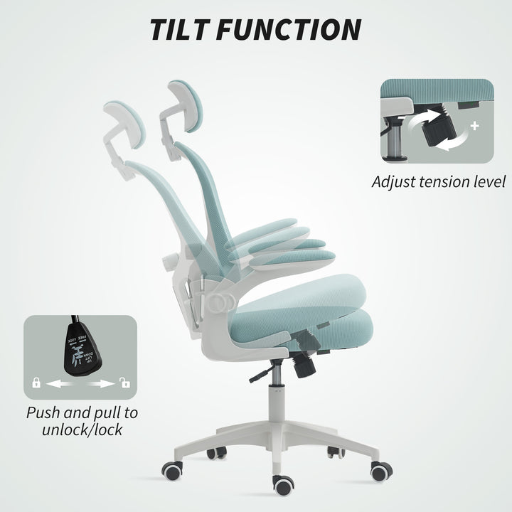 Vinsetto Office Chair, Mesh Computer Desk Chair with Adjustable Headrest, 4D Lumbar Support, Flip-up Arm, Grey