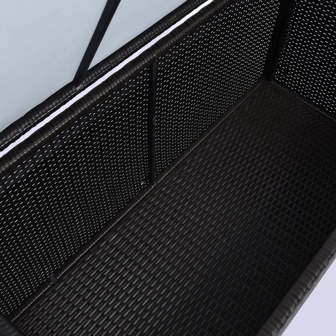 Outsunny Wicker Outdoor Storage Box, 75 Gallon Deck Box with Gas Strut and Clamp Lid, Rattan Patio Storage Container for Gardening Tools, Pool Supplies, Dark Brown