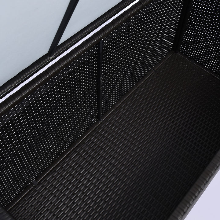 Outsunny Wicker Outdoor Storage Box, 75 Gallon Deck Box with Gas Strut and Clamp Lid, Rattan Patio Storage Container for Gardening Tools, Pool Supplies, Dark Brown