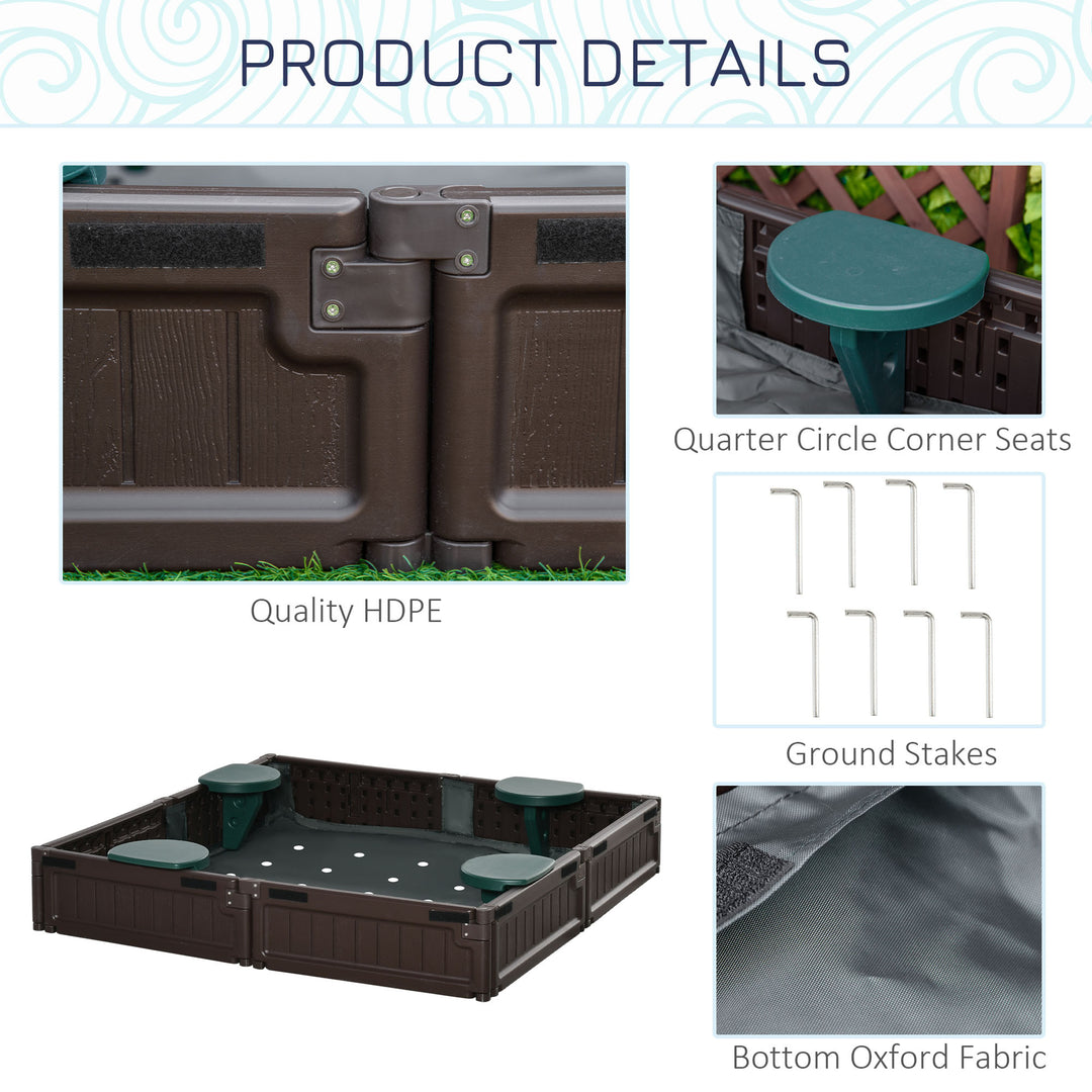 Outsunny Kids Outdoor Sandbox with Canopy, Bottom Fabric Liner, Brown
