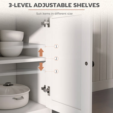 HOMCOM Kitchen Sideboard Cabinet with 2 Drawers, 4 Barn Doors and 2 Adjustable Shelves, Buffet Table for Living Room, White