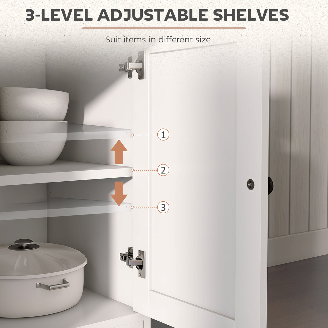 HOMCOM Kitchen Sideboard Cabinet with 2 Drawers, 4 Barn Doors and 2 Adjustable Shelves, Buffet Table for Living Room, White