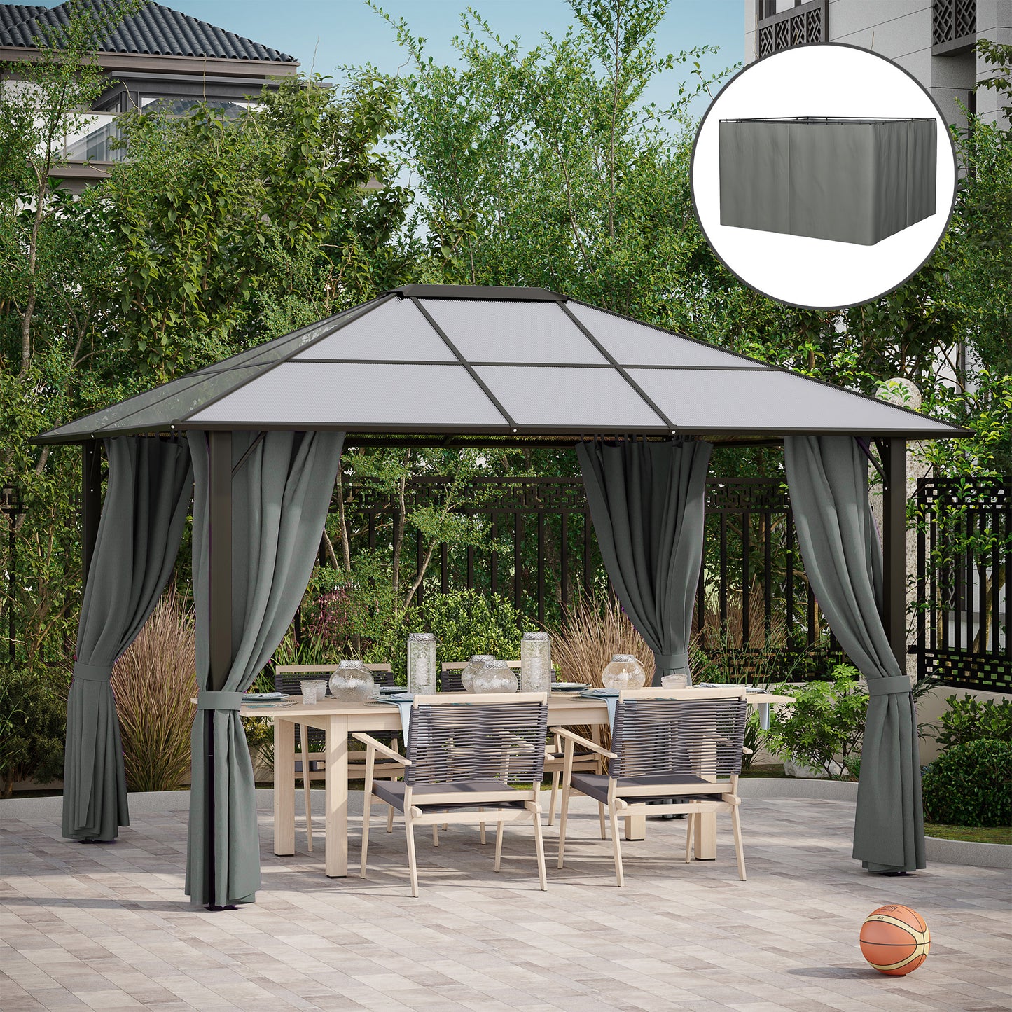Outsunny 10' x 13' Universal Gazebo Sidewall Set with 4 Panels, Hooks/C-Rings Included for Pergolas & Cabanas, Beige