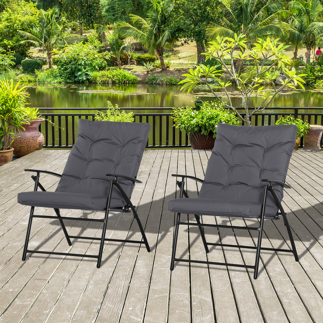Outsunny Set of 2 Outdoor Folding Chairs with Adjustable Backrest, Padded Camping Chairs for Outdoor Events, Grey