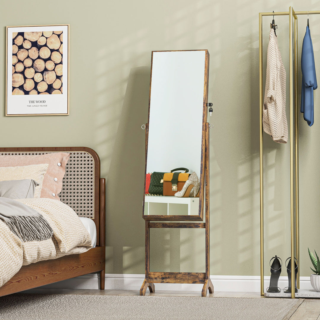 HOMCOM Mirror Jewelry Cabinet Armoire, Lockable Jewelry Organizer with Full-Length Mirror, 3 Angle Adjustable, Grey