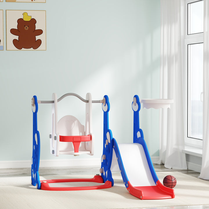 Qaba 8 in 1 Slide and Swing Set, Toddler Slide Set with Basketball Hoop, Climber, Steering Wheel, for Aged 1-3 Years, Yellow