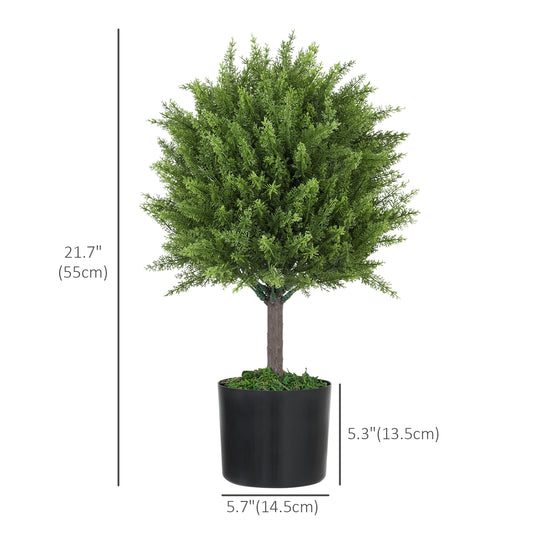 HOMCOM Set of 2 Decorative Artificial Plants, Cedar Topiary Trees in Pots, Fake Plants for Home Indoor outdoor Decor, Green