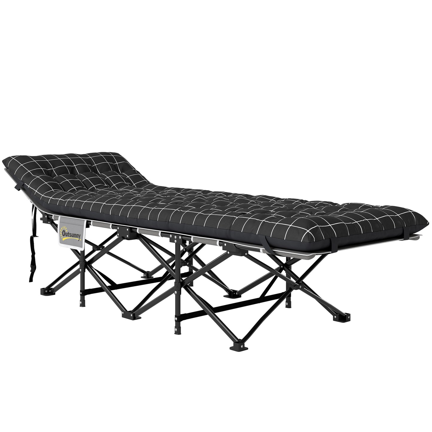 Outsunny 25.6" Wide Folding Bed, Camping Cot for Adults with Mattress, Carry Bag, Storage Pocket, Max Load 330 LBS, Light Grey