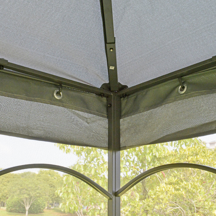 Outsunny 10' x 10' Steel Outdoor Patio Gazebo Canopy with Removable Mesh Curtains, Display Shelves, & Steel Frame, Grey