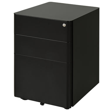 Vinsetto Metal Filing Cabinet 3 Drawer, Mobile Office Cabinet with Wheels for Legal, Letter, A4 File, Black
