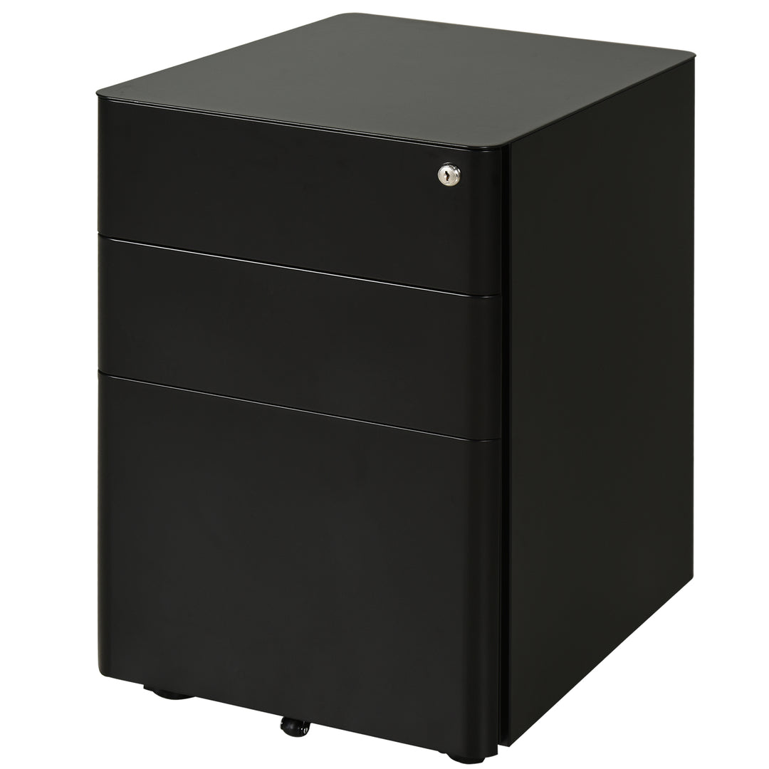 Vinsetto Metal Filing Cabinet 3 Drawer, Mobile Office Cabinet with Wheels for Legal, Letter, A4 File, Black