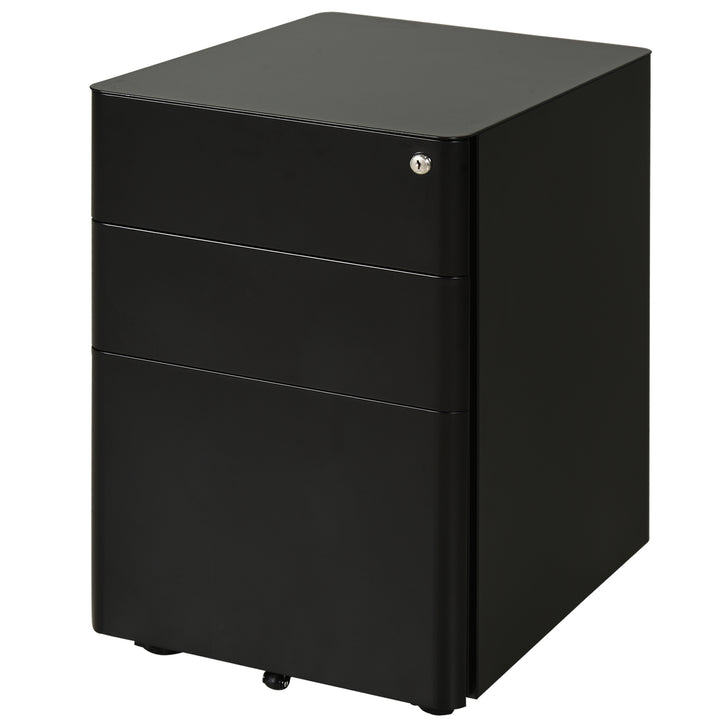 Vinsetto Metal Filing Cabinet 3 Drawer, Mobile Office Cabinet with Wheels for Legal, Letter, A4 File, Black
