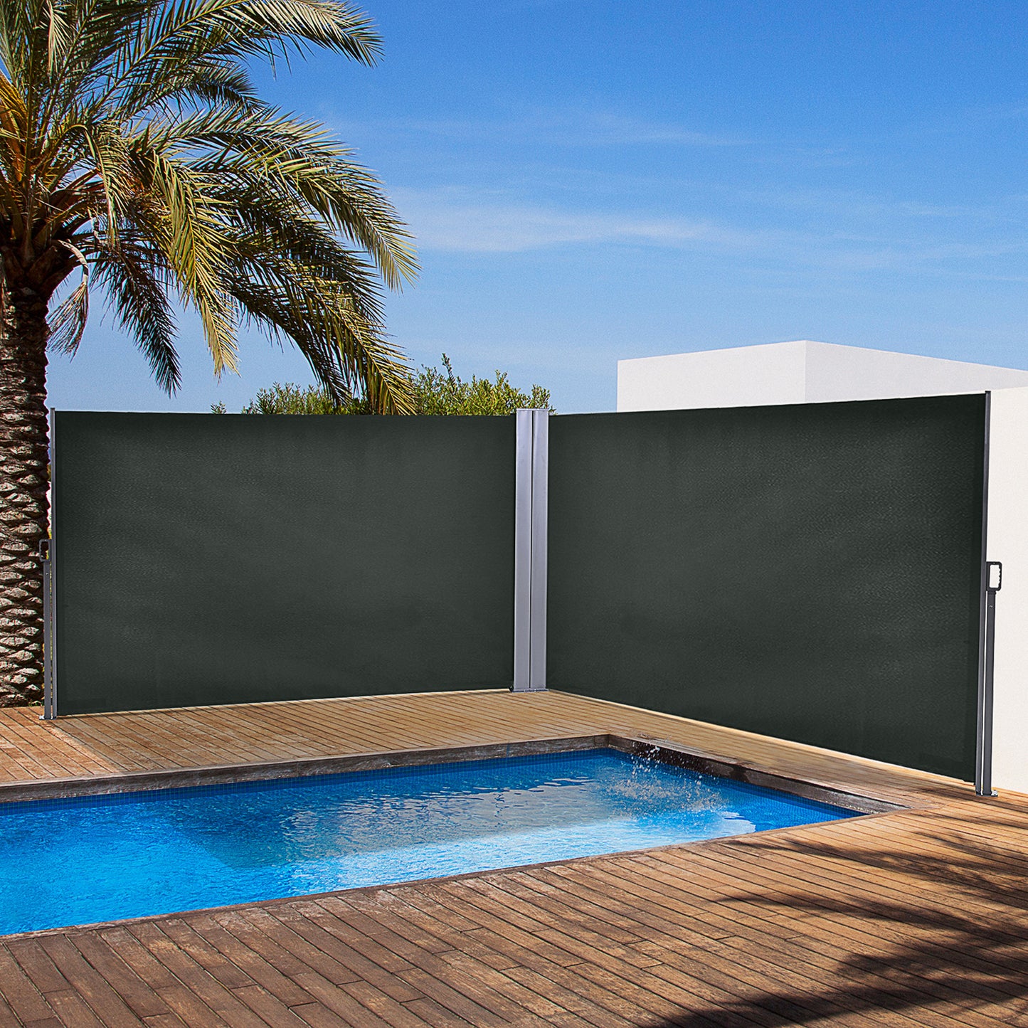 Outsunny Double Retractable Side Awning, 236" x 63" Outdoor Privacy Wall, Patio Screen for Garden, Balcony, Backyard, Grey