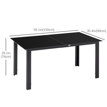 Outsunny Aluminium Outdoor Dining Table for 6, 59" x 35" Rectangle Patio Table with Tempered Glass Tabletop, for Garden, Backyard, Lawn, Balcony, Black