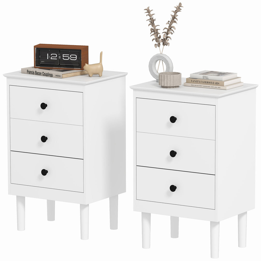 HOMCOM Set of Two Three-Drawer Modern Bedside Tables for Bedroom, White