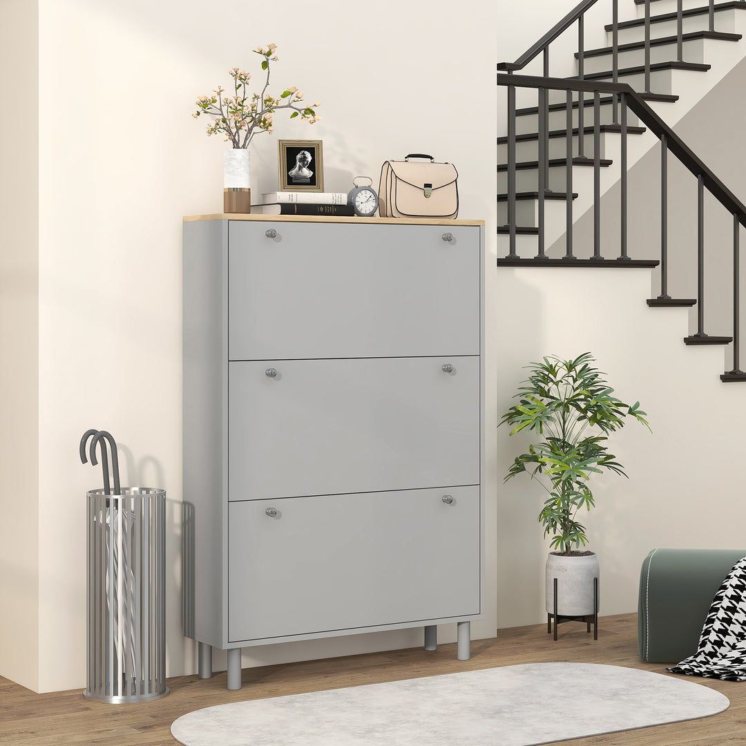 HOMCOM Entryway Shoe Storage Small Modern Flip-Flop Shoe Cabinet with 3 Flip Drawers Adjustable Shelves for 24 Pairs of Shoes, White