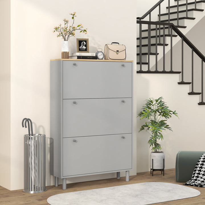 HOMCOM Entryway Shoe Storage Small Modern Flip-Flop Shoe Cabinet with 3 Flip Drawers Adjustable Shelves for 24 Pairs of Shoes, White