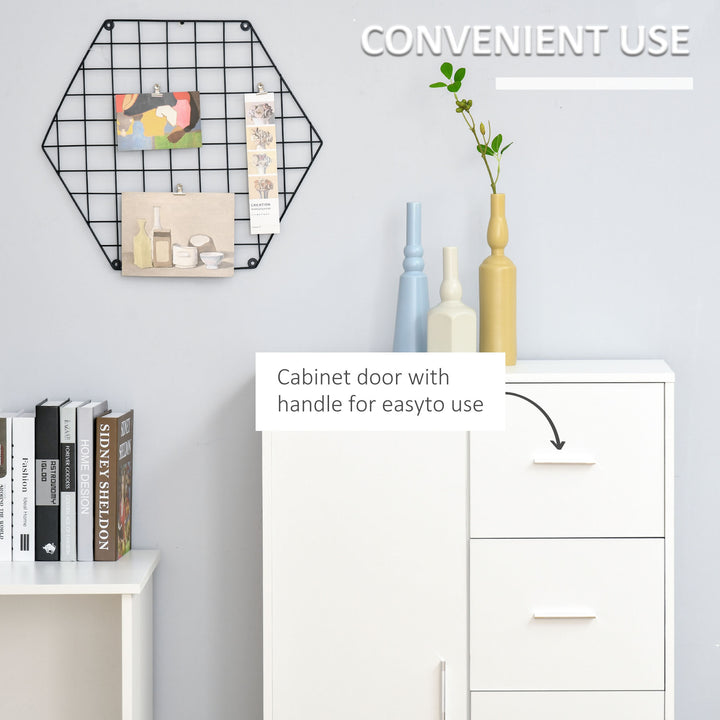 HOMCOM Storage Cabinet with 2 Drawers and 2 Cabinet Free Standing, Kitchen Cabinet Sideboard Buffet Table for Living Room, White