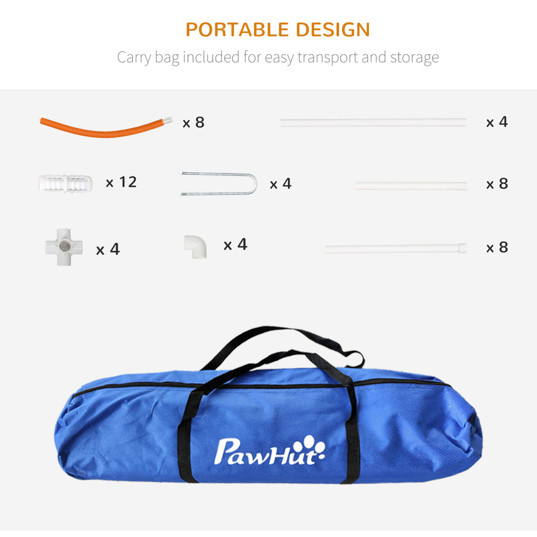 PawHut Dog Agility Kit Pet Obstacle Course Training Equipment Outdoor with Weave Poles, Carry Bag, Orange