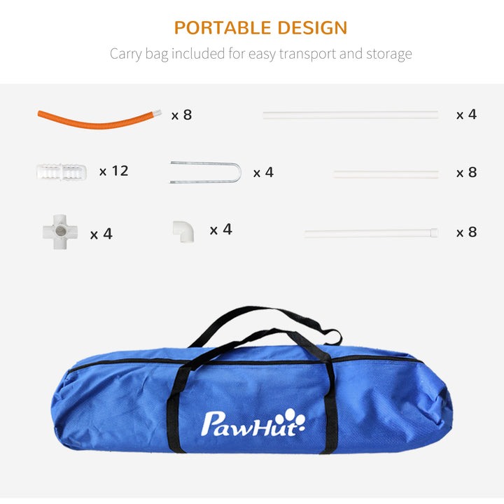 PawHut Dog Agility Kit Pet Obstacle Course Training Equipment Outdoor with Weave Poles, Carry Bag, Orange