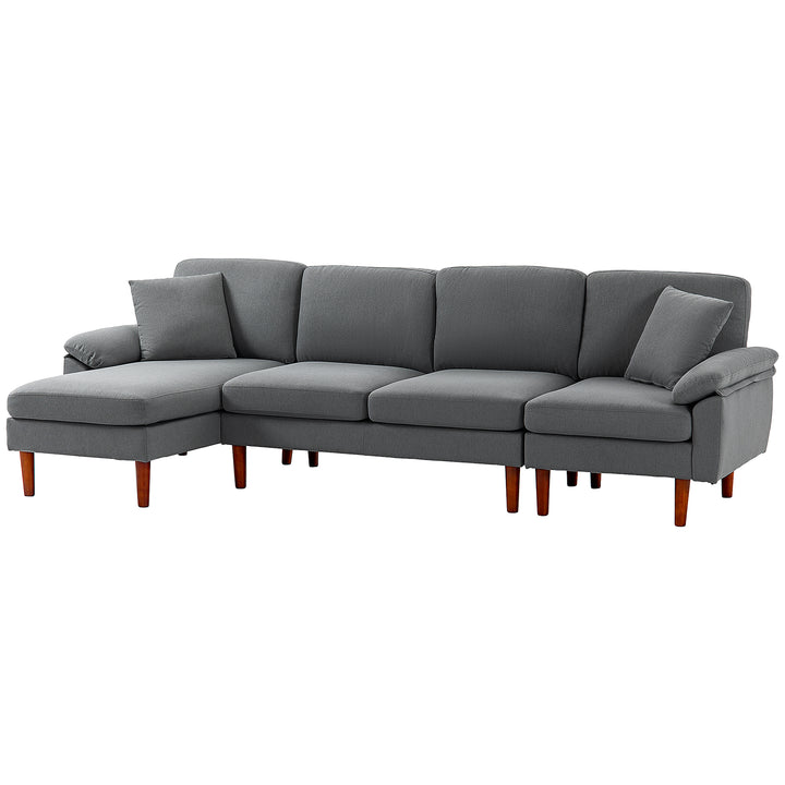 HOMCOM L-Shape Sofa, Modern Sectional Couch with Changeable Chaise Lounge, Pillows and Wooden Legs for Living Room, Dark Grey