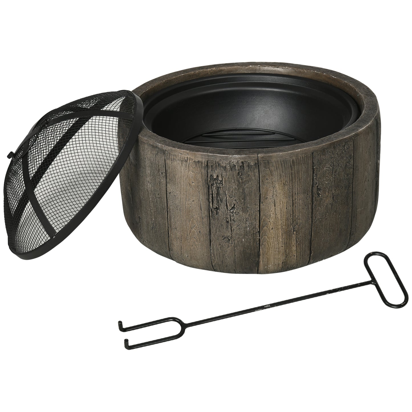 Outsunny 18" Metal Outdoor Fire Pit Wood Burning Fire Bowl with Spark Cover, Poker for Patio, Picnic, Backyard, Dark Brown