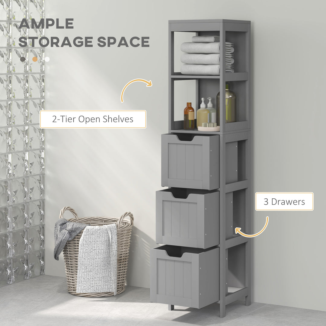 kleankin Narrow Bathroom Cabinet with 3 Drawers and 2 Tier Shelf, Tall Cupboard Freestanding Linen Tower, White