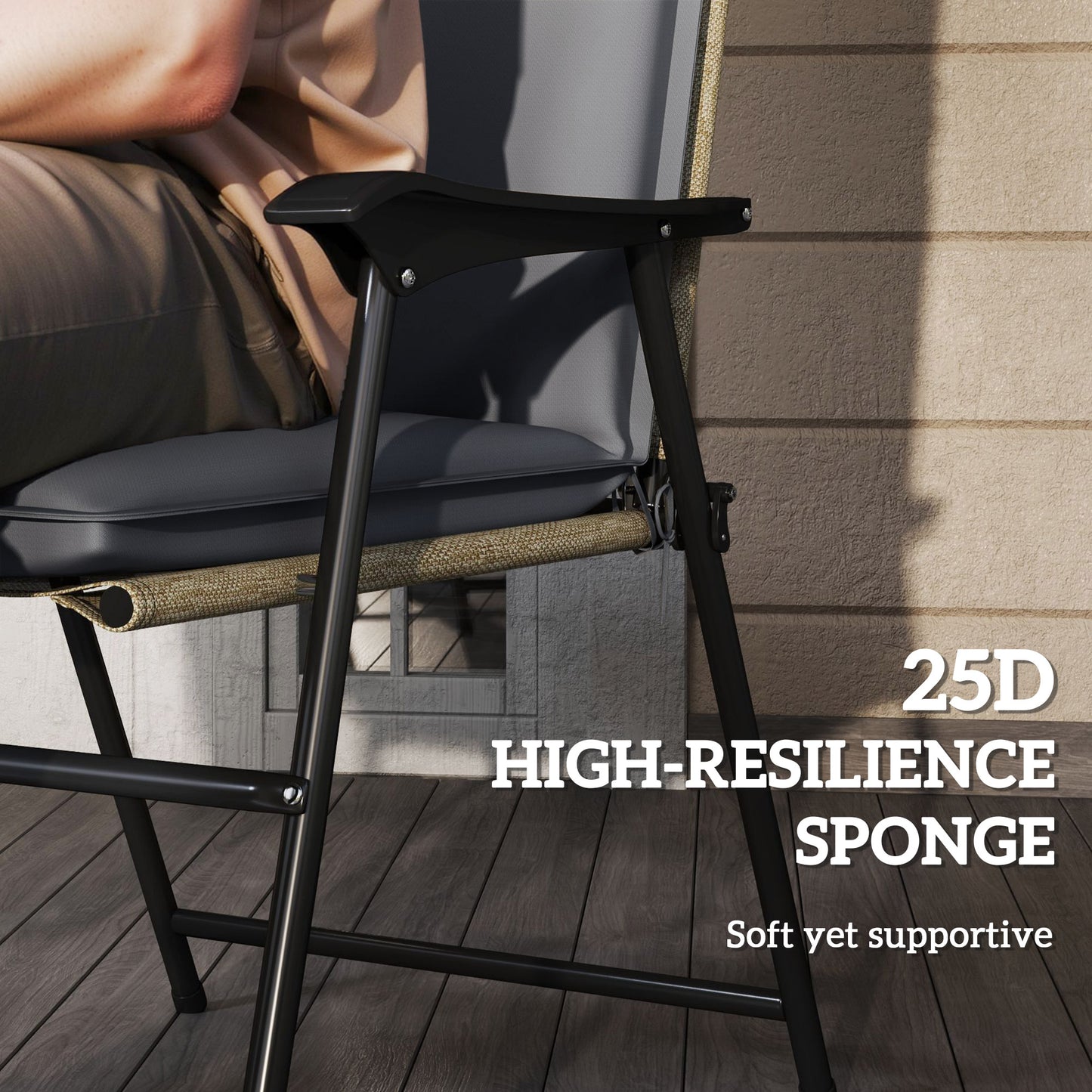 Outsunny Outdoor Chair Cushions Set of 2 High Back Patio Seat Cushions UPF50+ Fade Resistant Yarn-Dyed Polyester, Dark Grey