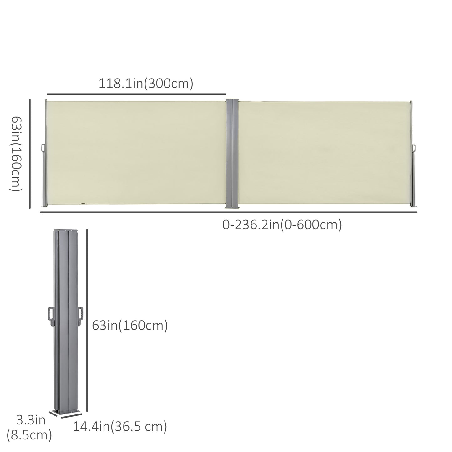 Outsunny Double Retractable Side Awning, 236" x 63" Outdoor Privacy Wall, Patio Screen for Garden, Balcony, Backyard, Grey