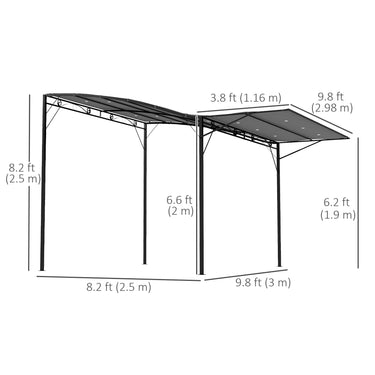 Outsunny 10x8ft Patio Metal Gazebo with Extendable Side Awning, Outdoor Shelter Shade Canopy Deck Awning, Dark Grey