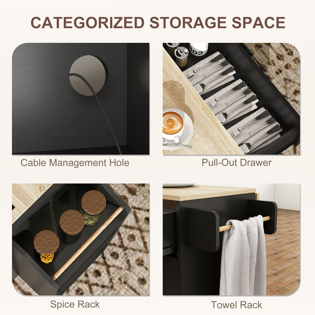 HOMCOM Kitchen Island with Storage, Rolling Kitchen Cart with Foldable Drop Leaf, Power Outlet and USB Ports, White