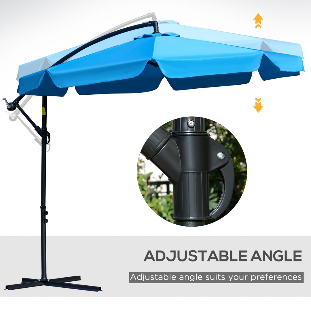 Outsunny 9FT Offset Hanging Patio Umbrella Cantilever Umbrella with Easy Tilt Adjustment, Cross Base and 8 Ribs for Backyard, Poolside, Lawn and Garden, White