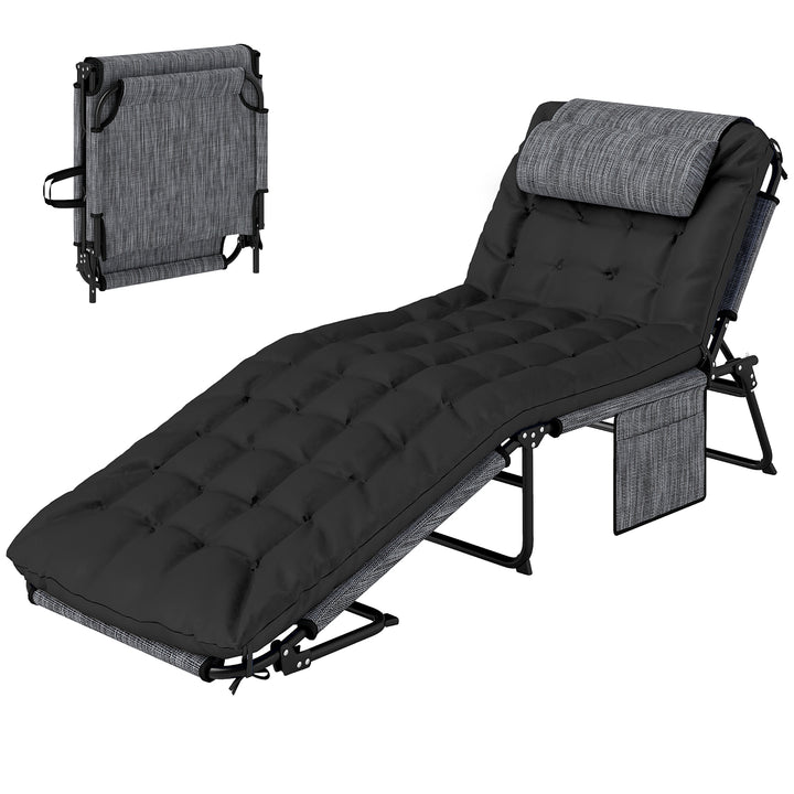 Outsunny Folding Lounge Chair with 4-level Reclining Back & Cushion, Beige