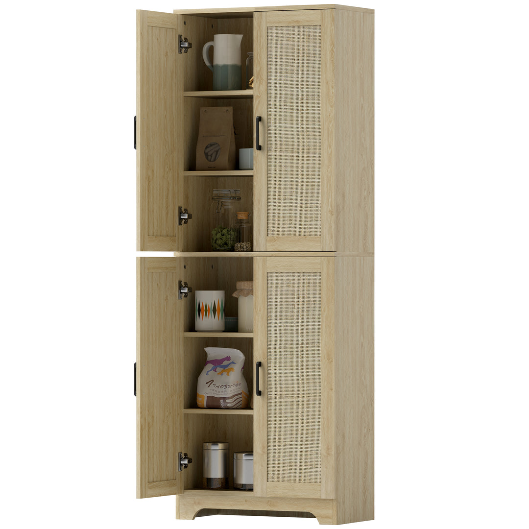 HOMCOM 67" Tall Kitchen Pantry, Freestanding Kitchen Storage Cabinet with 4 Rattan Doors and Adjustable Shelves, White