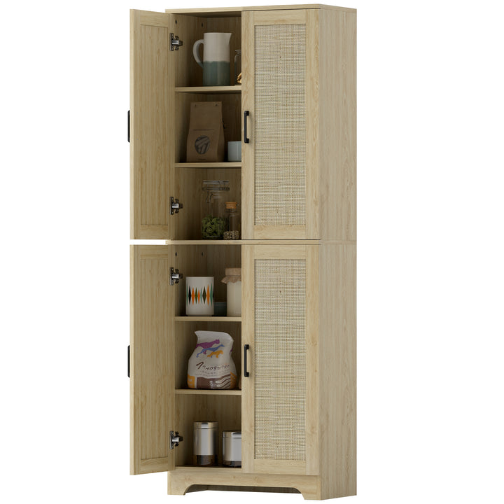 HOMCOM 67" Tall Kitchen Pantry, Freestanding Kitchen Storage Cabinet with 4 Rattan Doors and Adjustable Shelves, White