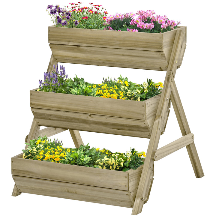 Outsunny 3 Tier Elevated Planter Box, Vertical Wooden Raised Garden Bed for Flowers, Vegetables, Herbs, 26" x 30" x 30", Green