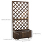 Outsunny 2.4 x 1 x 4.9 ft Garden Wooden Pine Trough Planter with Topped Trellis Climbing Plants Flower Raised Bed, Orange