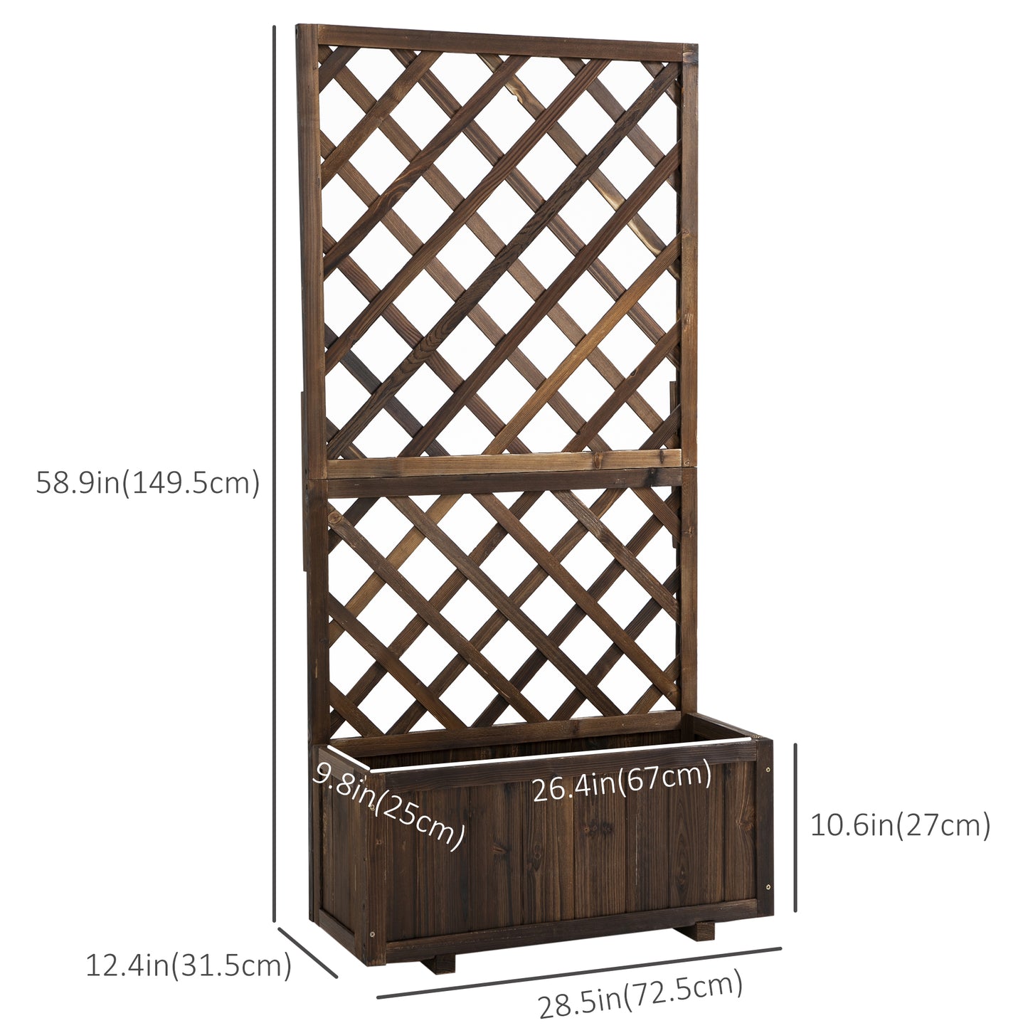 Outsunny 2.4 x 1 x 4.9 ft Garden Wooden Pine Trough Planter with Topped Trellis Climbing Plants Flower Raised Bed, Orange