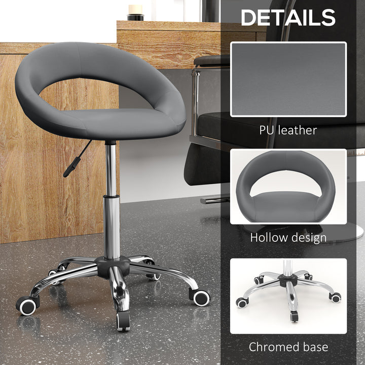 HOMCOM Modern Hydraulic Moon Salon Stool Rolling Swivel Chair Massage Spa Tattoo Pub Bar Stool, Grey