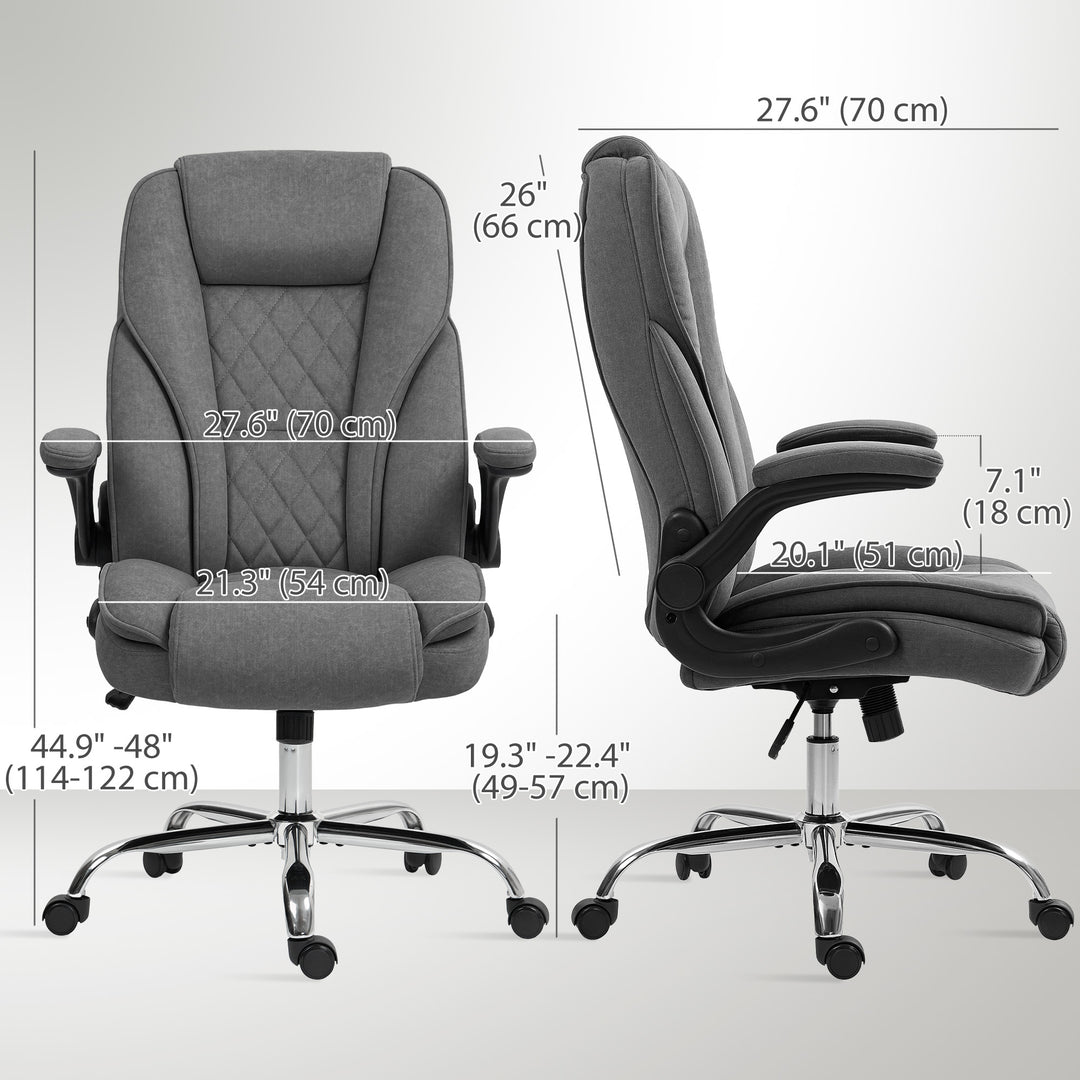 HOMCOM Executive Office Chair, Desk Chair with Flip-up Armrest, Diamond Fabric Computer Chair for Home Office, Dark Grey