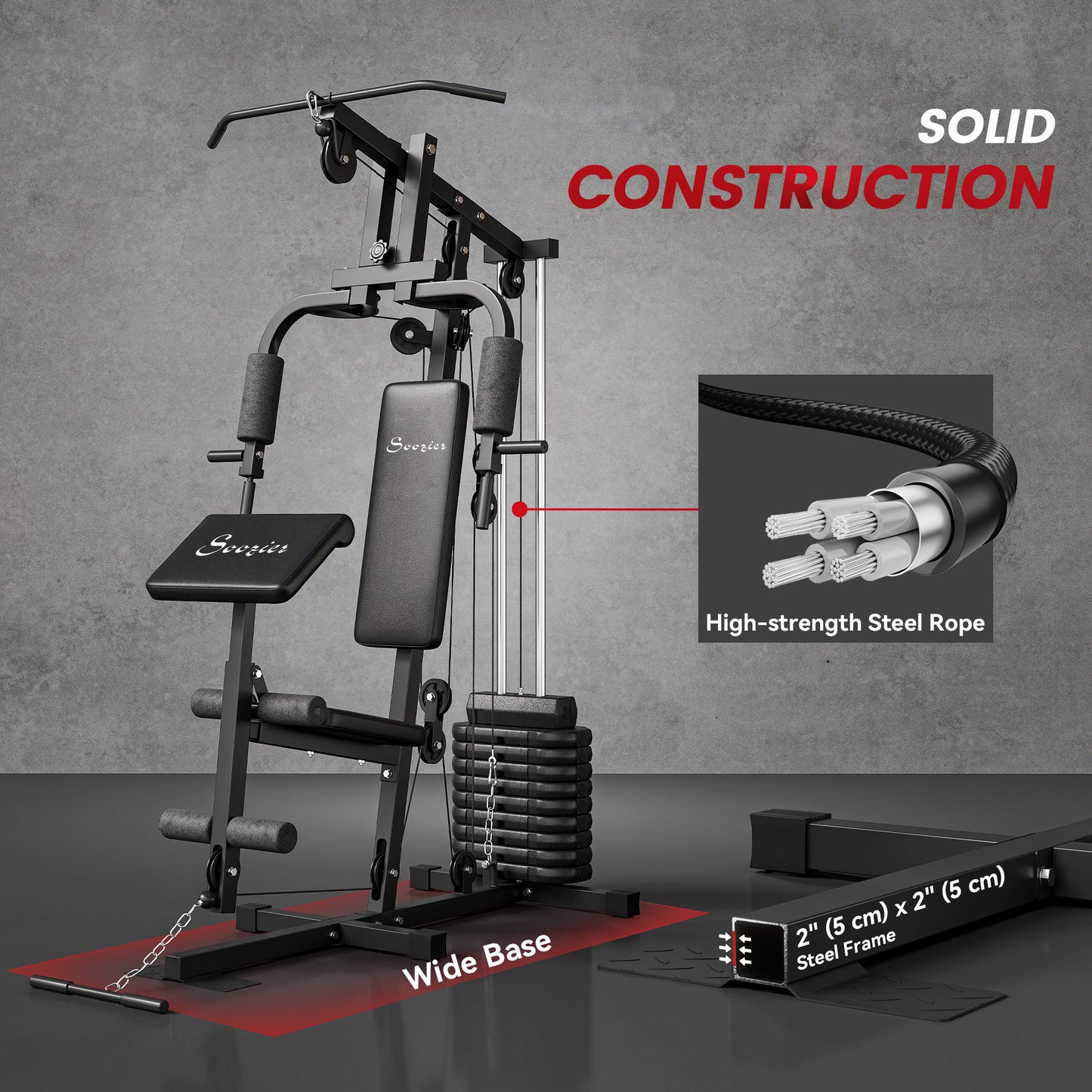 Soozier Multi-Exercise Home Gym Station with 99lbs Weight Stack, for Full Body Workout