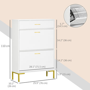 HOMCOM Modern Shoe Cabinet Storage 12 Pair Shoe Organizer with 2 Flip Doors Drawer and Adjustable Shelf White
