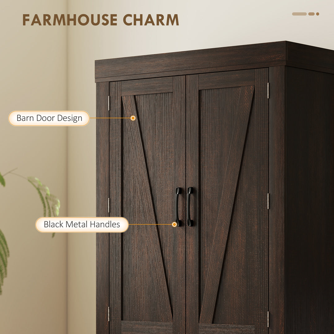 HOMCOM 72" Kitchen Pantry Cabinet, Farmhouse Kitchen Storage Cabinet with 4 Barn Doors, 6 Door Shelves, Drawer, Black