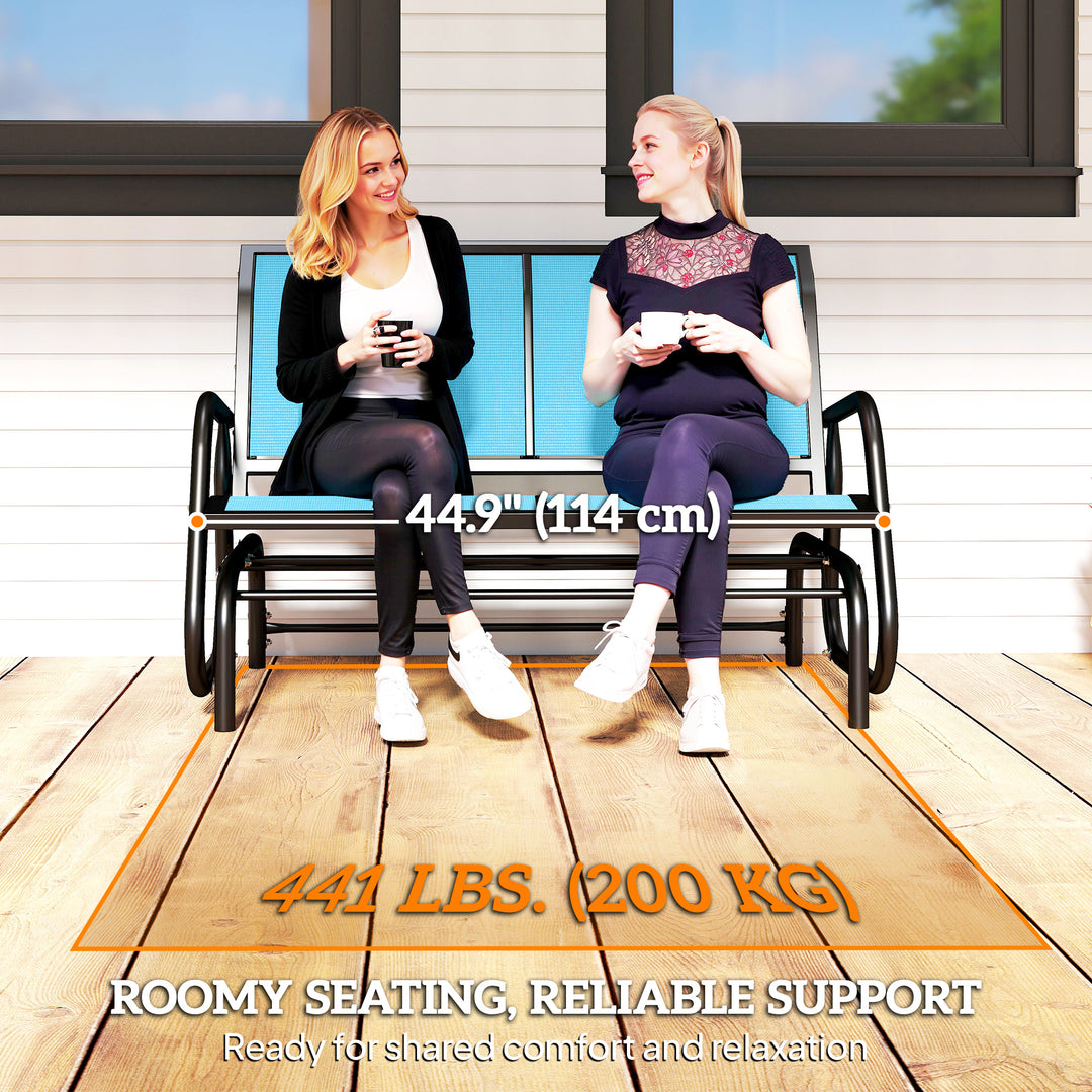 Outsunny Patio Double Glider Bench Swing Chair Rocker Heavy-Duty Loveseat Outdoor Garden Rocking Bench Steel Frame Sling Fabric Seat Black