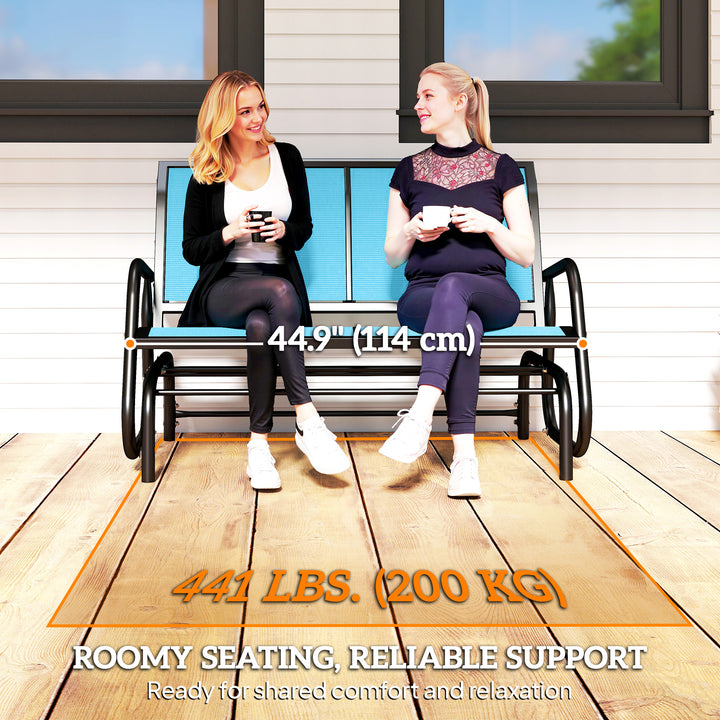 Outsunny Patio Double Glider Bench Swing Chair Rocker Heavy-Duty Loveseat Outdoor Garden Rocking Bench Steel Frame Sling Fabric Seat Black