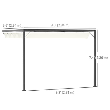Outsunny 10'x10' Outdoor Pergola Gazebo with Retractable Canopy & Metal Frame & PA Coated Sun Shelter Door Porch Cover, Cream White