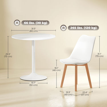 HOMCOM Round Dining Table Set for 4 with Pedestal Base, PU Padded Seats, for Small Space, Apartment, White
