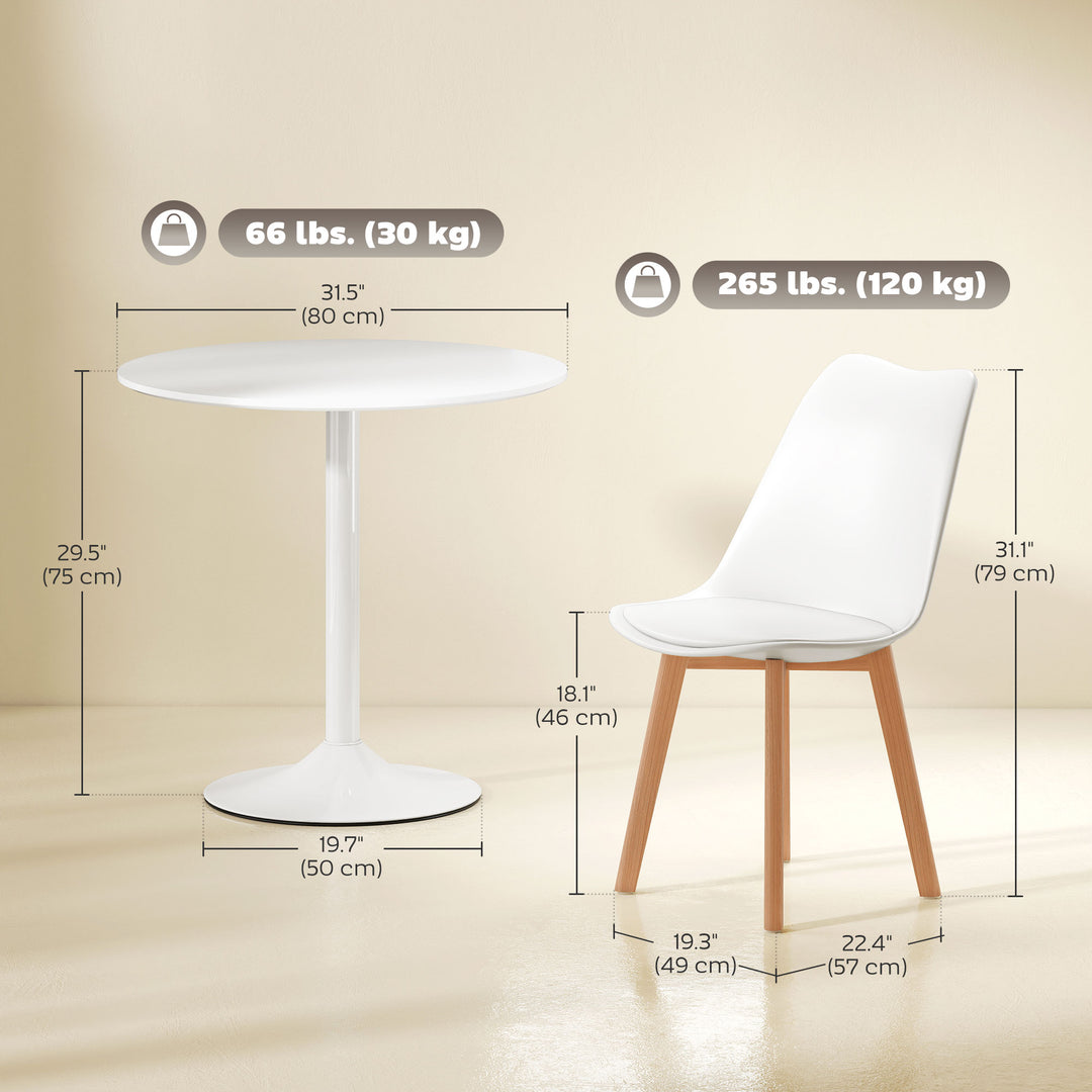 HOMCOM Round Dining Table Set for 4 with Pedestal Base, PU Padded Seats, for Small Space, Apartment, White