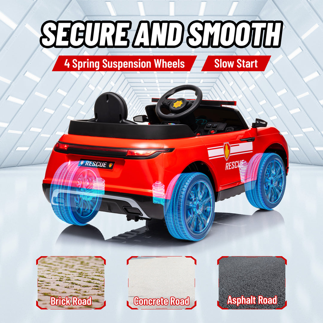 Qaba 12V Kids Electric Police Car w/ Remote Control, Spring Suspension, Transport Wheel, Siren, Music, Light, Horn, Black